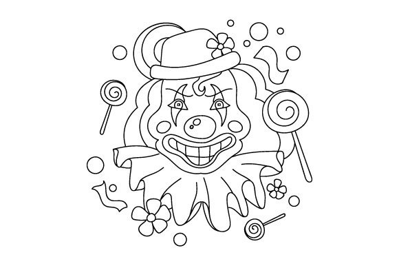 Creepy Clown Coloring Page for Embroidery