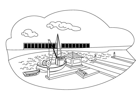 Harbor Scene Coloring Page for Creative Crafts and Designs Amp